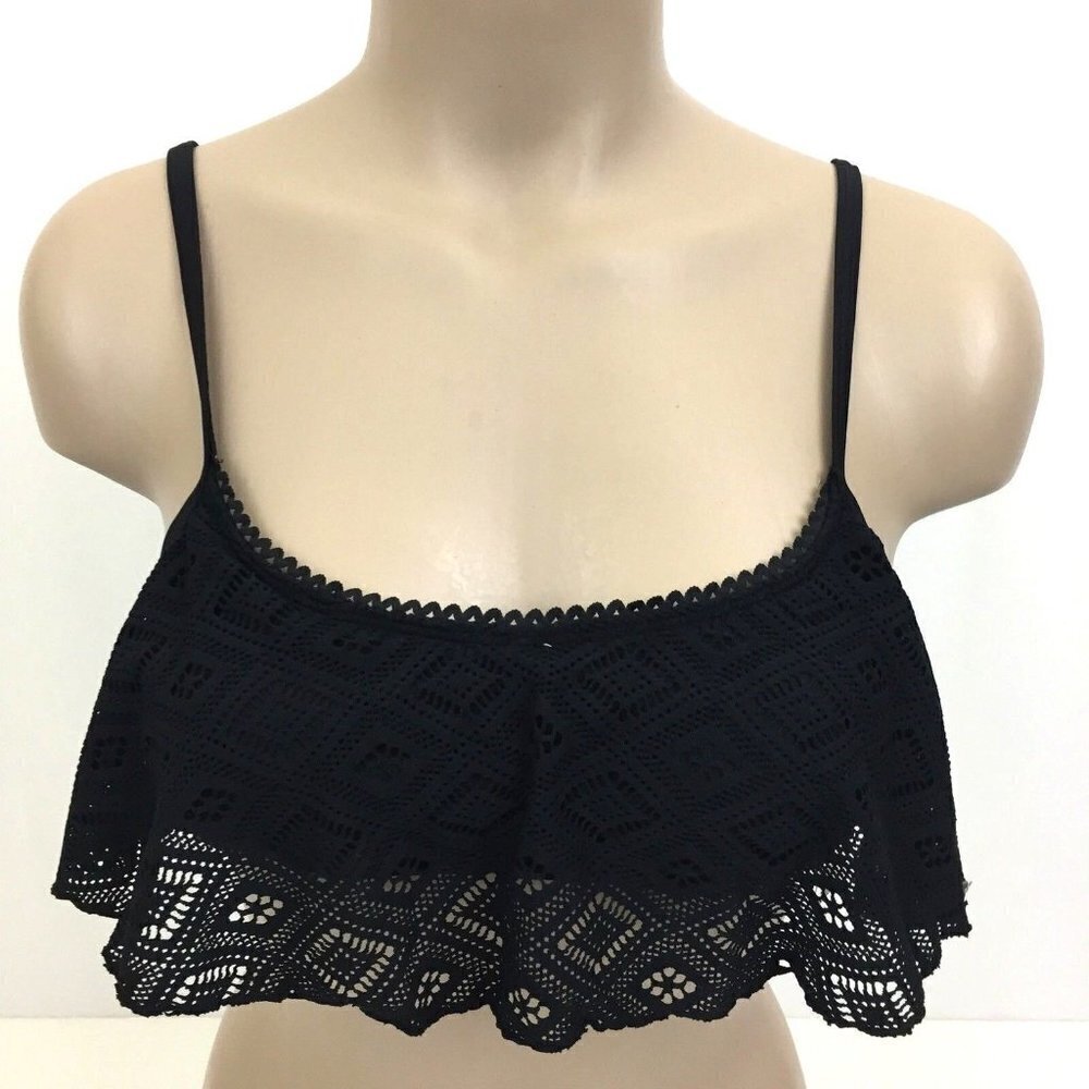 Roxy Jr Womens Large Hazy Daisy Flutter Bikini Top w/Removable Cups Black NEW